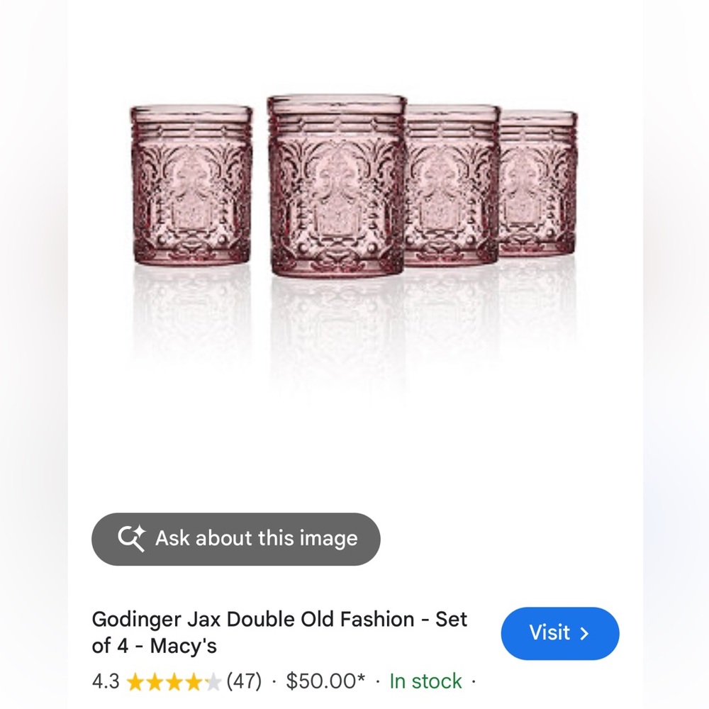 New Jax Double Old Fashioned Rose Glassware Set - 4